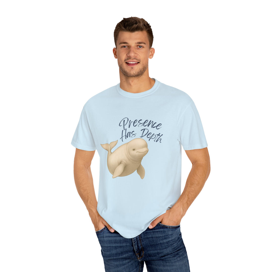 Presence Has Depth – Beluga Whale | Grounded & Gentle | Sketch Series by Pure Perspective | Eco Friendly Graphic Tee