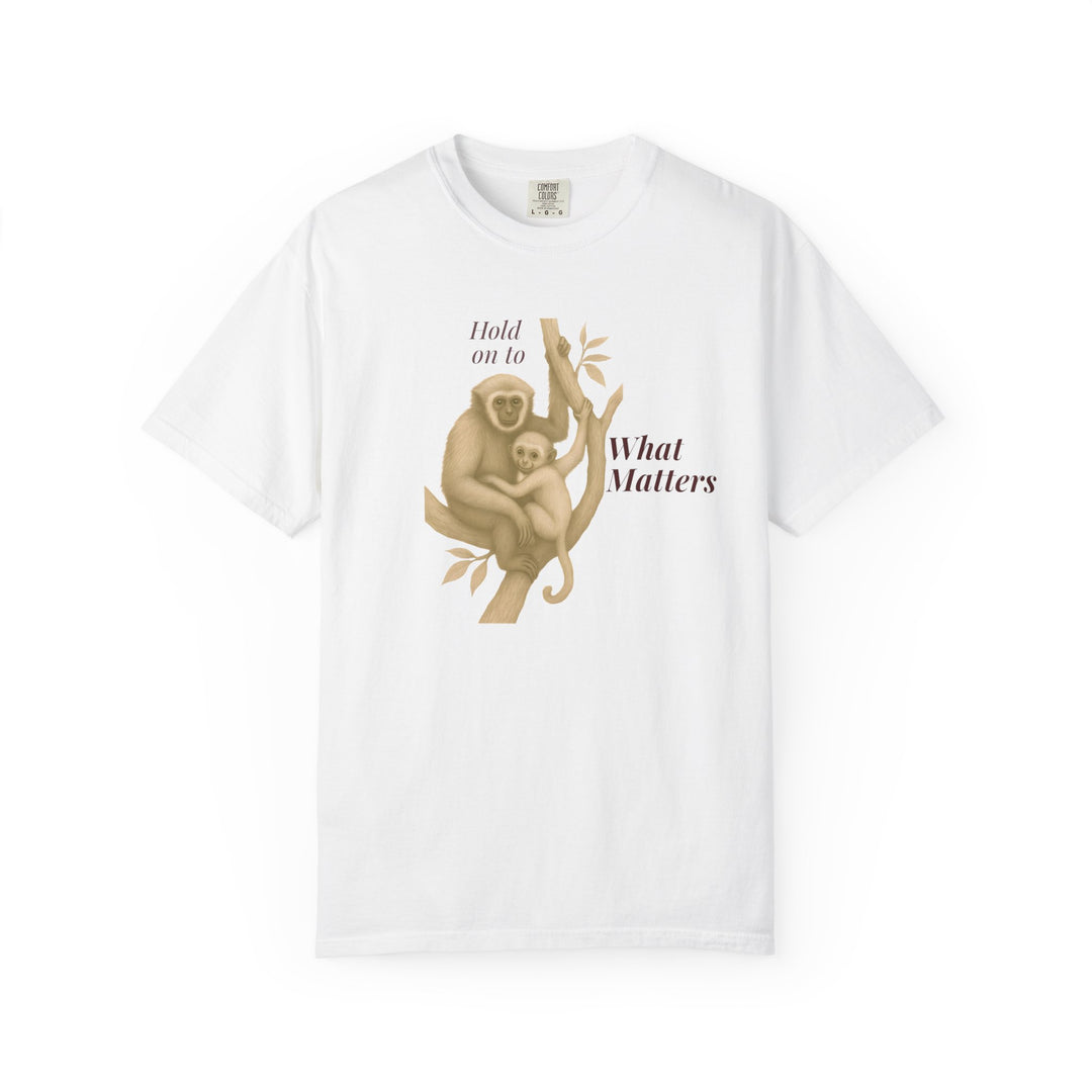Hold on to What Matters – Gibbon | Connected & Compassionate | Sketch Series by Pure Perspective App | Eco Friendly Graphic Tee