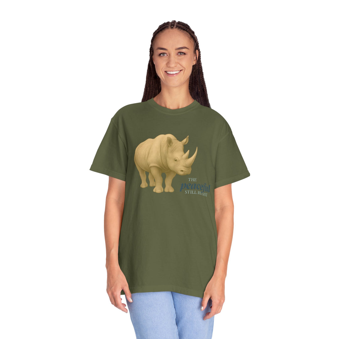 The Peaceful Still Resist – Rhino Edition | Patient & Peaceful | Sketch Series by Pure Perspective | Eco Friendly Graphic Tee