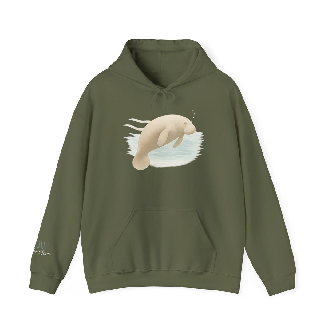Flow without Force – Manatee | Calm & Centered Series | Unisex Heavy Blend™ Hooded Sweatshirt | Eco-Friendly Apparel