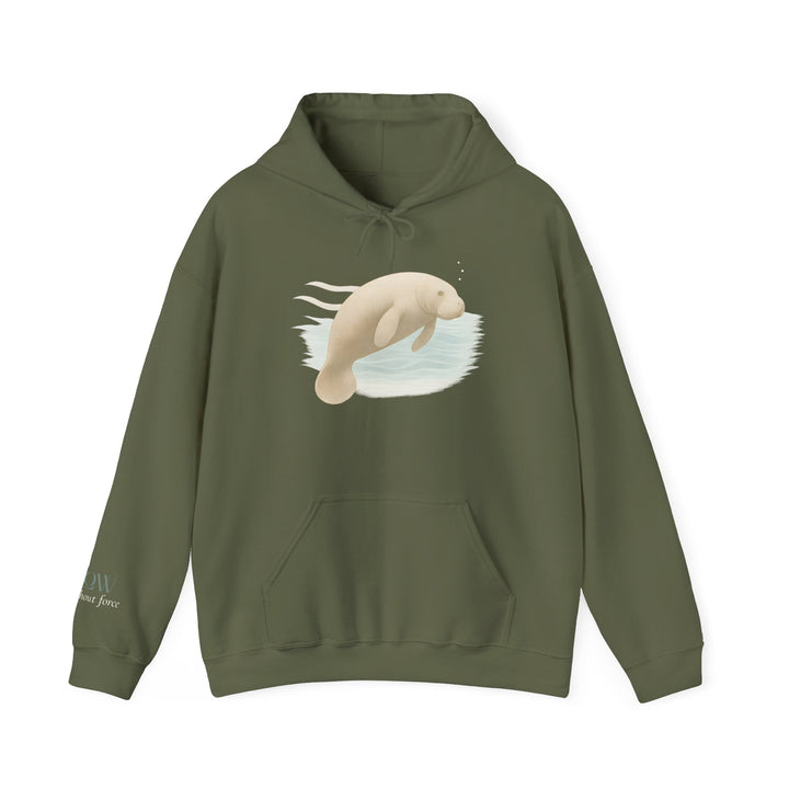Flow without Force – Manatee | Calm & Centered Series | Unisex Heavy Blend™ Hooded Sweatshirt | Eco-Friendly Apparel