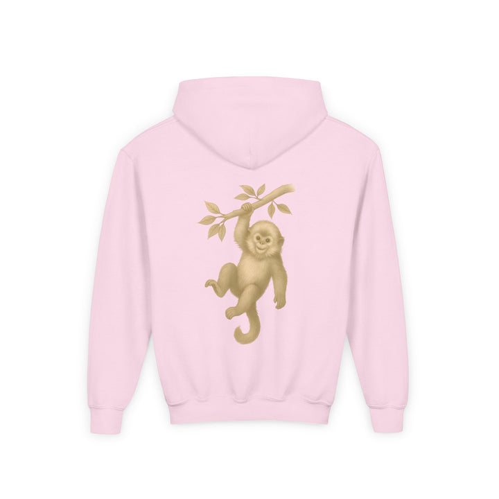 Kids Golden Snub-Nosed Monkey "Lighten Up. Do Nothing. On Purpose." Heavy Blend Hoodie | Back Print Design | Joyful & Playful | Inspirational Message