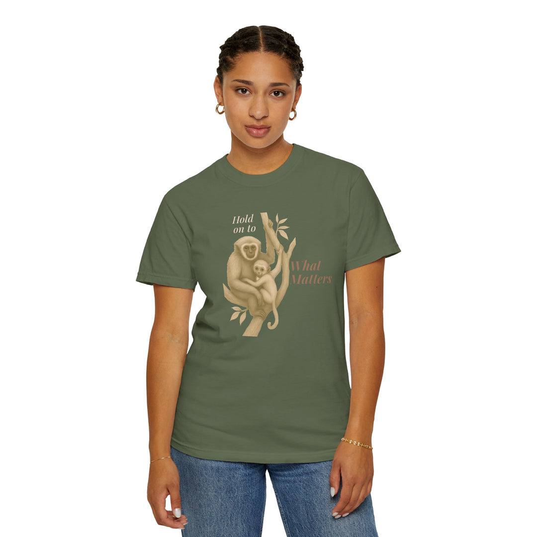 Hold on to What Matters – Gibbon | Connected & Compassionate | Sketch Series by Pure Perspective App | Eco Friendly Graphic Tee
