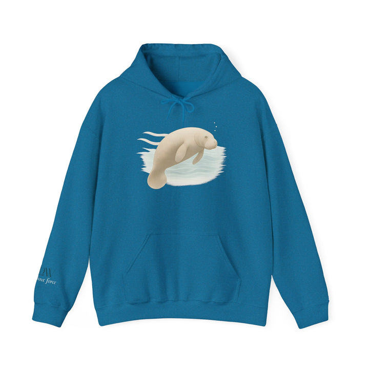 Flow without Force – Manatee | Calm & Centered Series | Unisex Heavy Blend™ Hooded Sweatshirt | Eco-Friendly Apparel