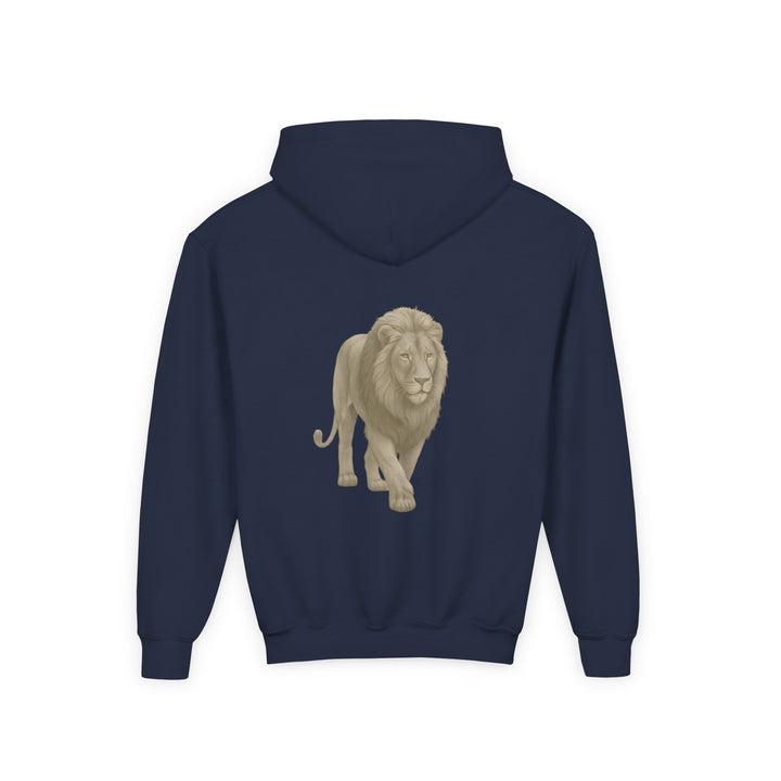 Kids Lion "Show Up" Heavy Blend Hoodie | Front Text & Back Animal Print | Empowered & Bold | Inspirational Message