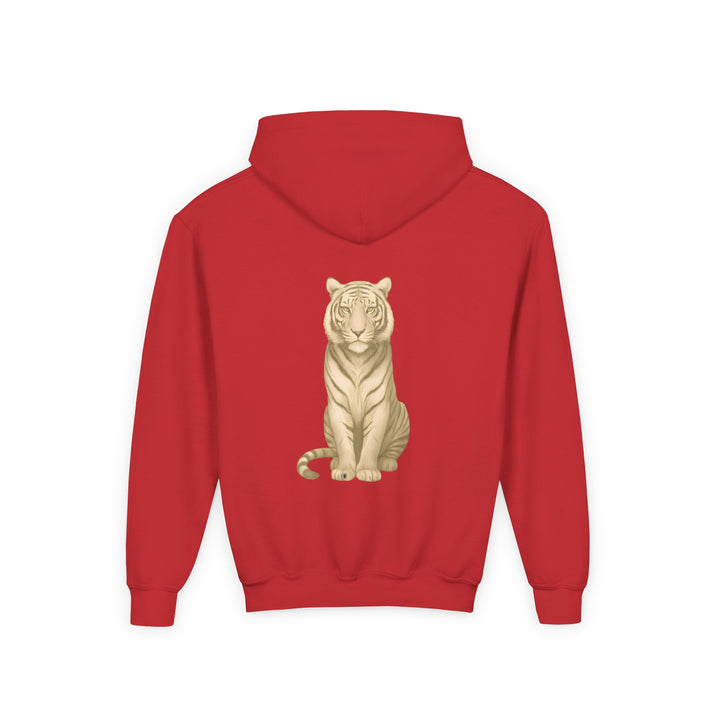 Kids Tiger "Power Through" Heavy Blend Hoodie | Front Text & Back Animal Print | Empowered & Bold | Inspirational Message