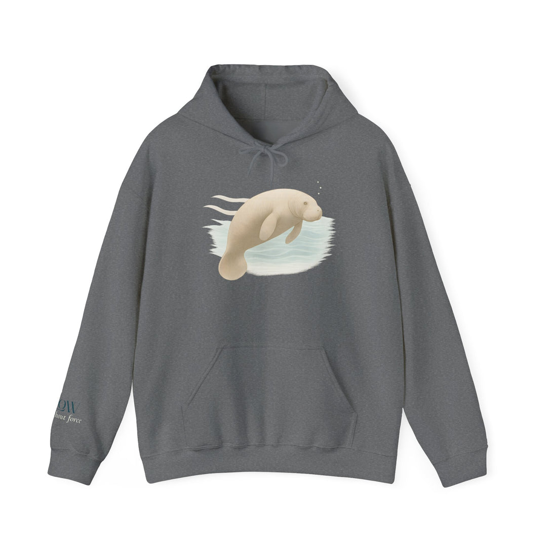 Flow without Force – Manatee | Calm & Centered Series | Unisex Heavy Blend™ Hooded Sweatshirt | Eco-Friendly Apparel
