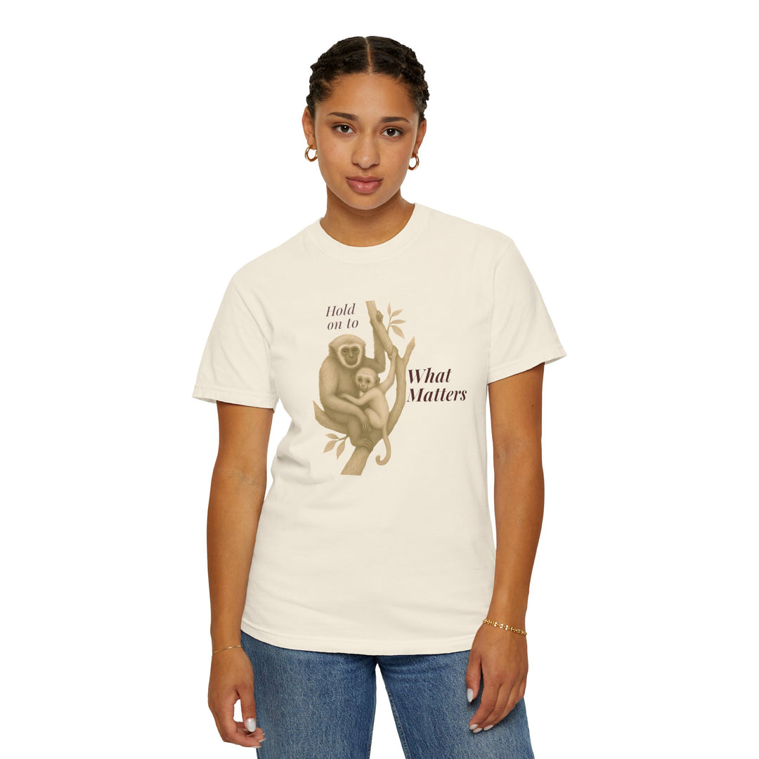 Hold on to What Matters – Gibbon | Connected & Compassionate | Sketch Series by Pure Perspective App | Eco Friendly Graphic Tee
