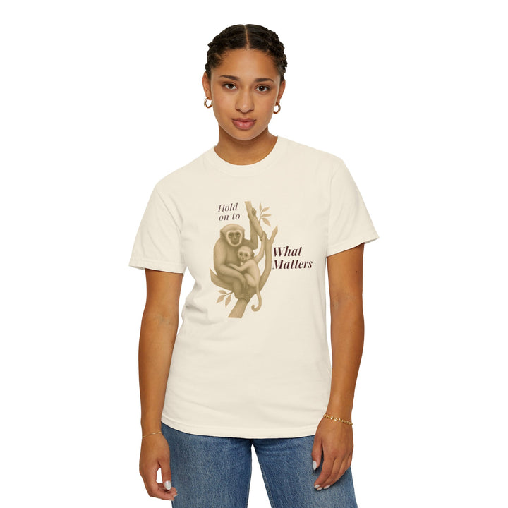 Hold on to What Matters – Gibbon | Connected & Compassionate | Sketch Series by Pure Perspective App | Eco Friendly Graphic Tee