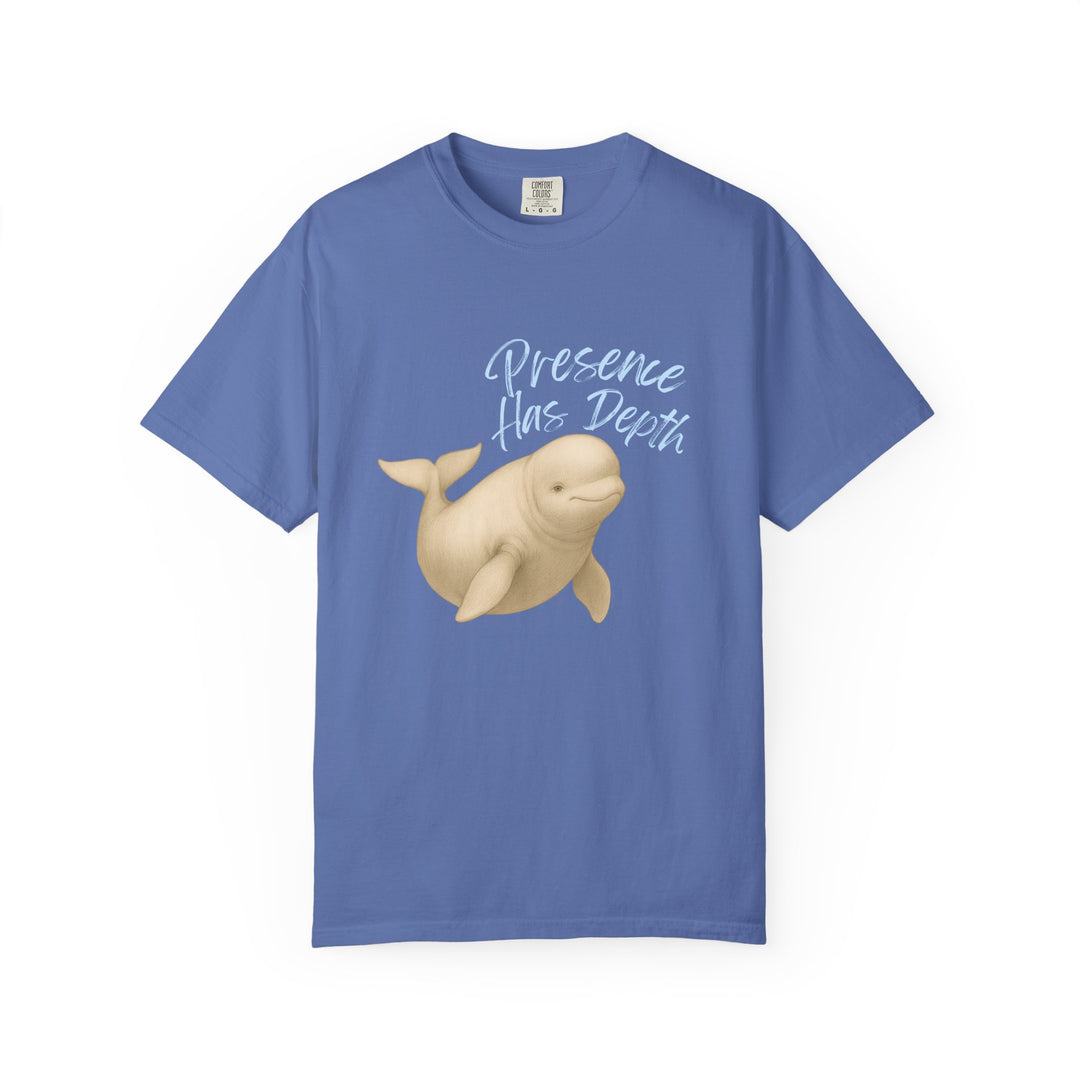 Presence Has Depth – Beluga Whale | Grounded & Gentle | Sketch Series by Pure Perspective | Eco Friendly Graphic Tee