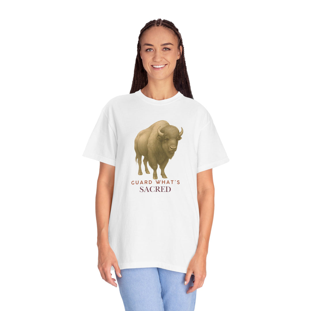 Guard What's Sacred – Bison | Connected & Compassionate | Sketch Series by Pure Perspective App | Eco Friendly Graphic Tee