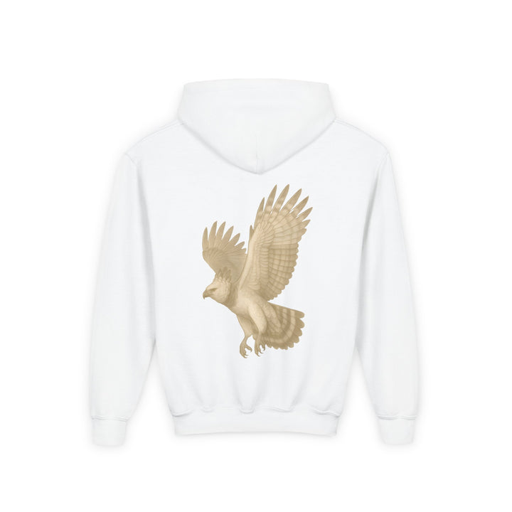 Kids Harpy Eagle "Ascend with Respect" Heavy Blend Hoodie | Front Text & Back Animal Print | Empowered & Bold | Inspirational Message
