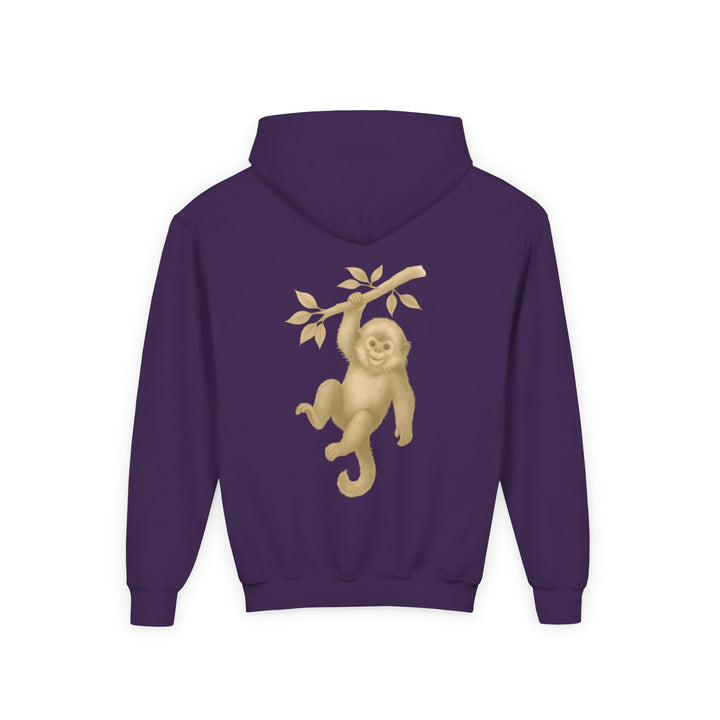 Kids Golden Snub-Nosed Monkey "Lighten Up. Do Nothing. On Purpose." Heavy Blend Hoodie | Back Print Design | Joyful & Playful | Inspirational Message