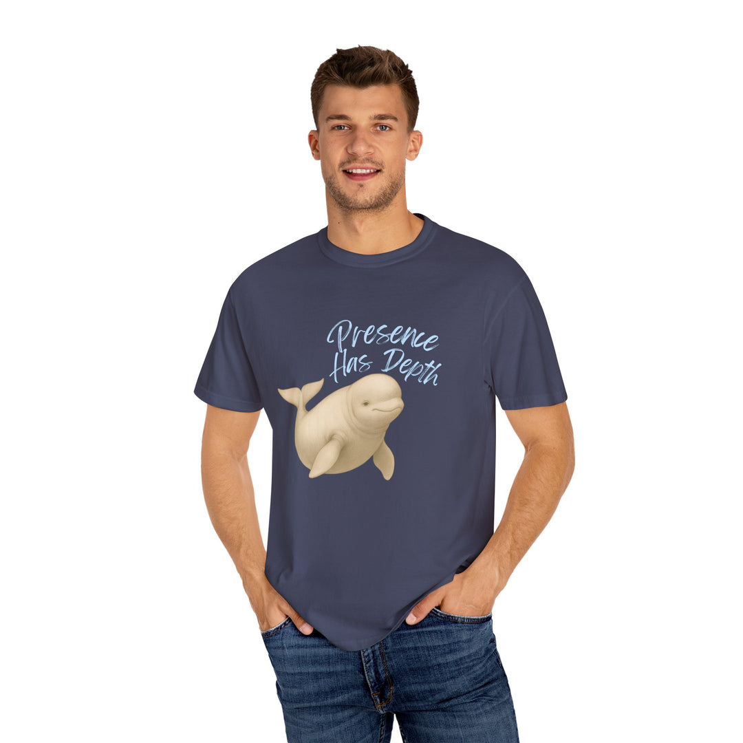 Presence Has Depth – Beluga Whale | Grounded & Gentle | Sketch Series by Pure Perspective | Eco Friendly Graphic Tee
