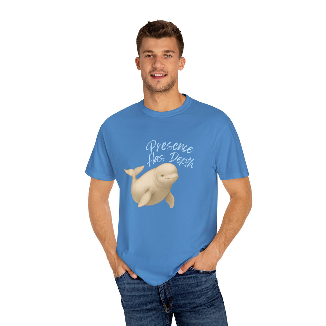 Presence Has Depth – Beluga Whale | Grounded & Gentle | Sketch Series by Pure Perspective | Eco Friendly Graphic Tee