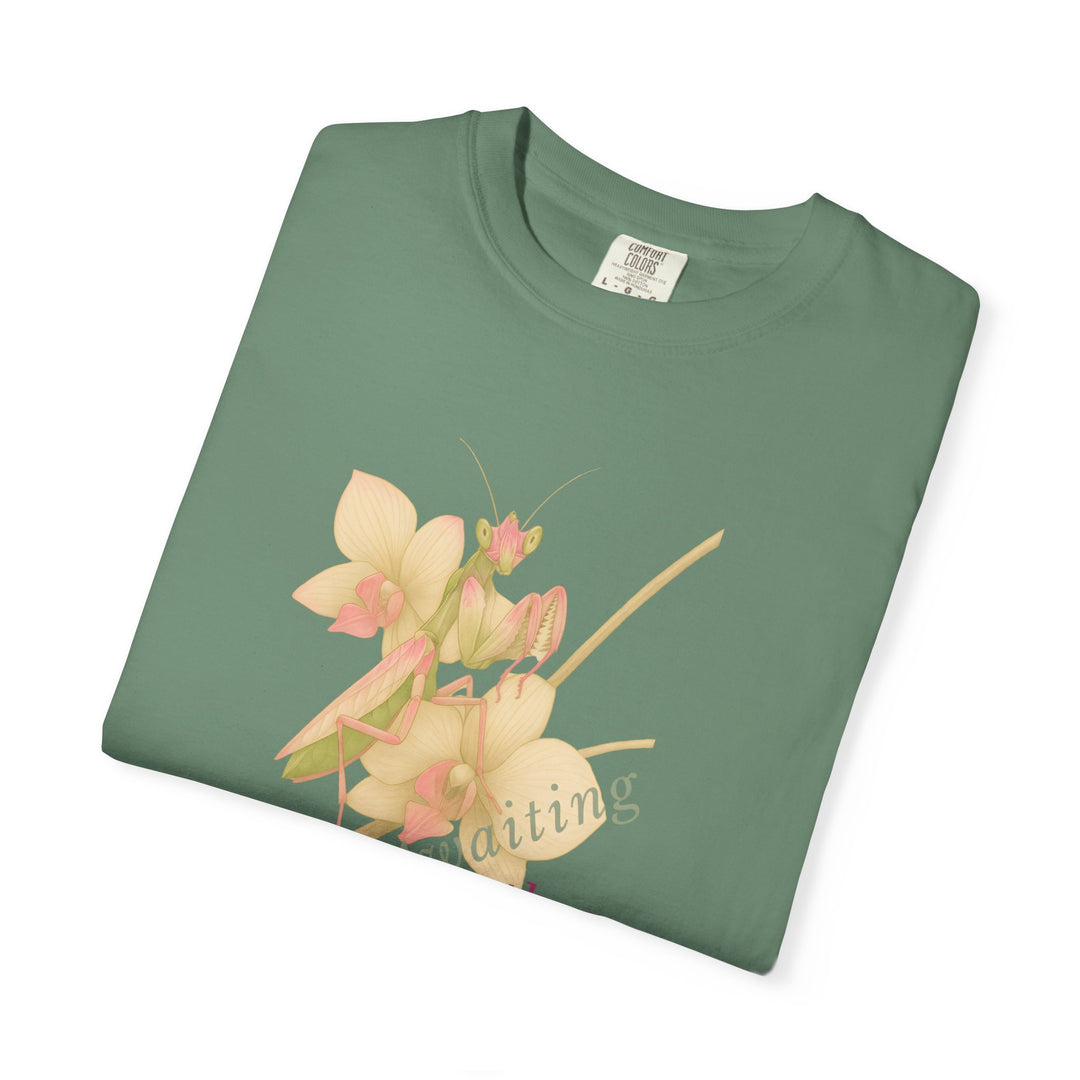 Awaiting the Moment – Orchid Mantis | Reflective & Wise | Sketch Series by Pure Perspective App | Eco Friendly Graphic Tee