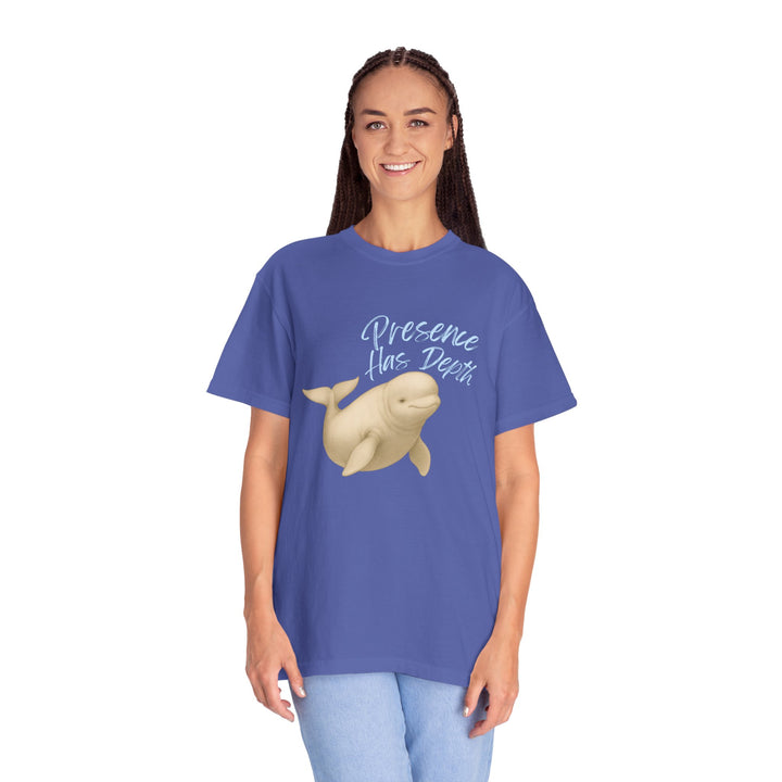 Presence Has Depth – Beluga Whale | Grounded & Gentle | Sketch Series by Pure Perspective | Eco Friendly Graphic Tee