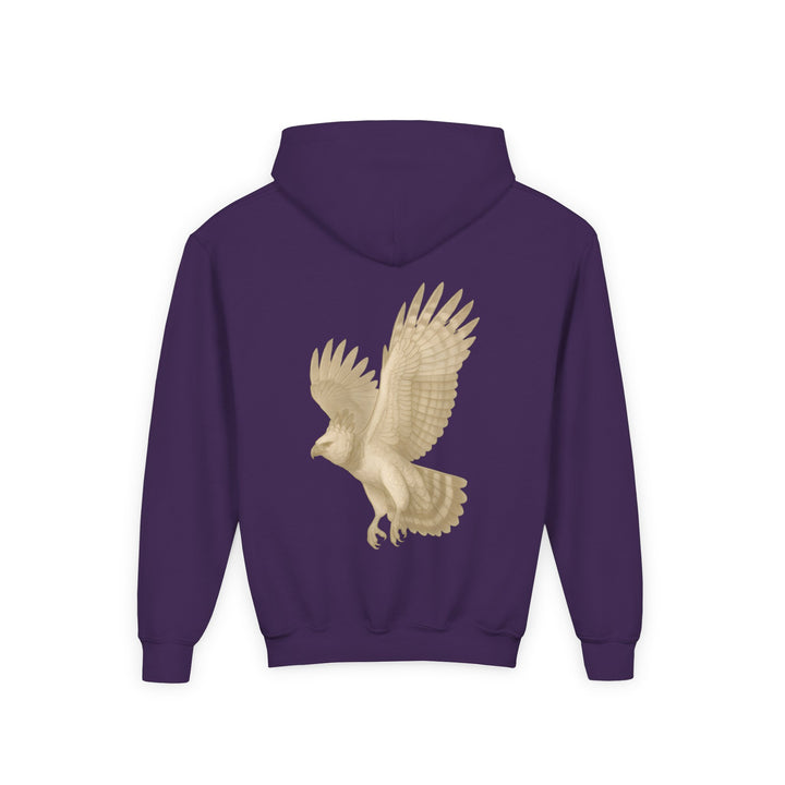 Kids Harpy Eagle "Ascend with Respect" Heavy Blend Hoodie | Front Text & Back Animal Print | Empowered & Bold | Inspirational Message