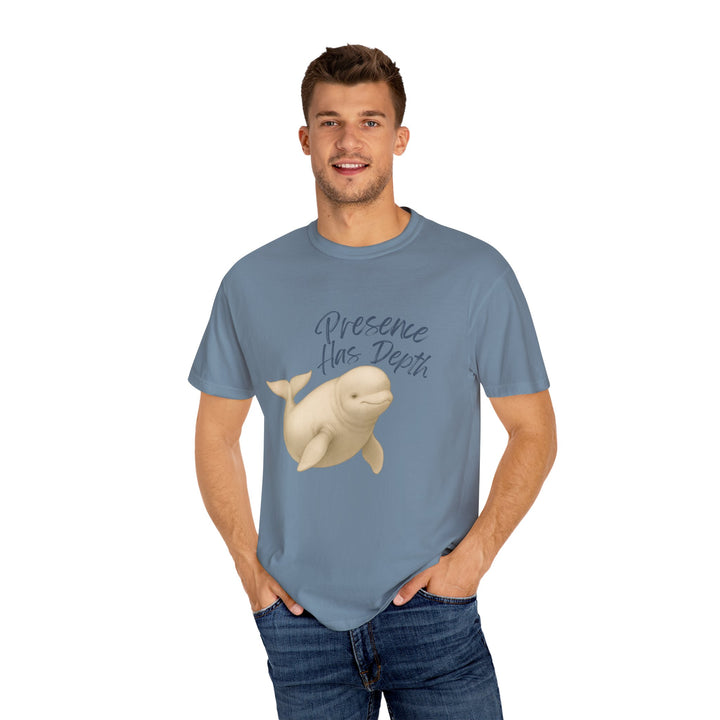 Presence Has Depth – Beluga Whale | Grounded & Gentle | Sketch Series by Pure Perspective | Eco Friendly Graphic Tee