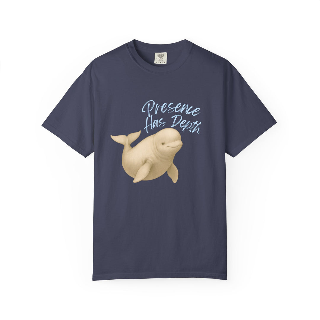 Presence Has Depth – Beluga Whale | Grounded & Gentle | Sketch Series by Pure Perspective | Eco Friendly Graphic Tee