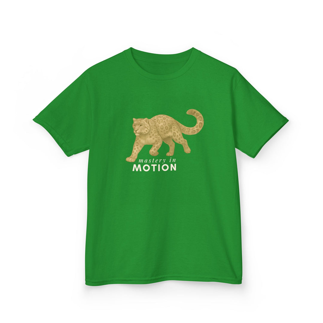 Kids Snow Leopard Tee | Mastery In Motion says "Practice Makes You Great" | Sketch Design | Eco-Conscious | Patient & Peaceful