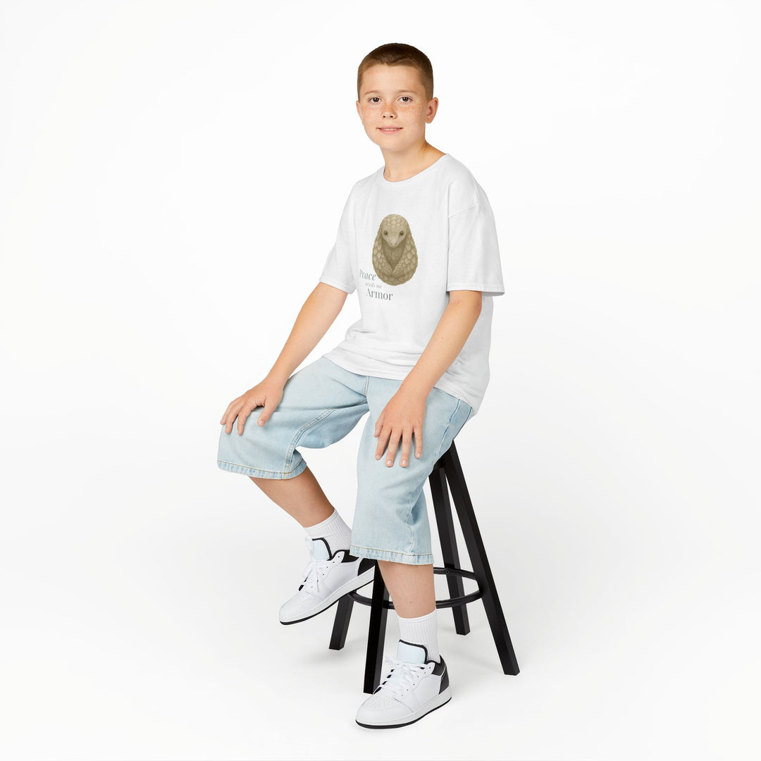 Kids Pangolin Tee | "Peace Needs No Armor" | Sketch Design | Eco-Conscious | Calm & Centered