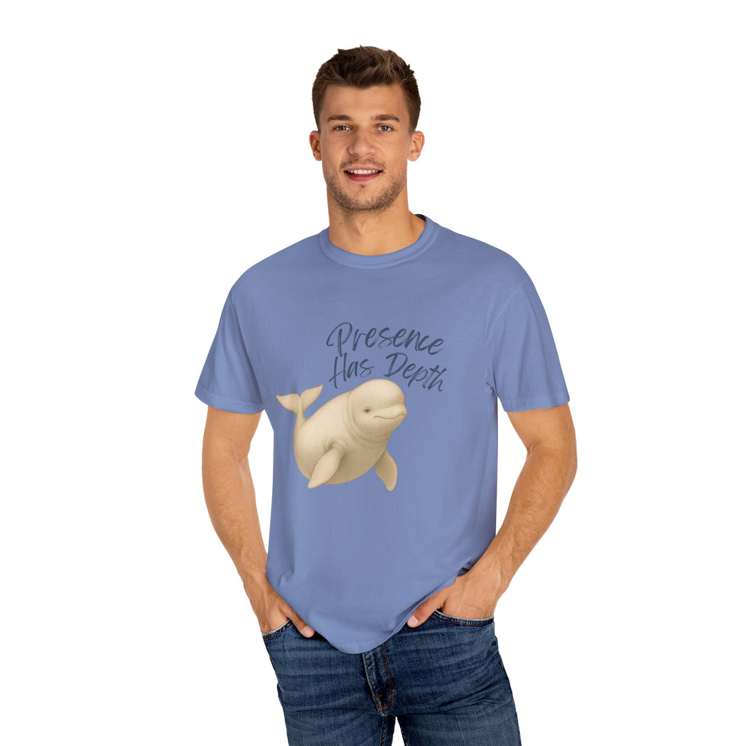 Presence Has Depth – Beluga Whale | Grounded & Gentle | Sketch Series by Pure Perspective | Eco Friendly Graphic Tee