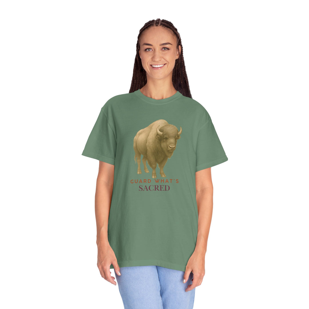 Guard What's Sacred – Bison | Connected & Compassionate | Sketch Series by Pure Perspective App | Eco Friendly Graphic Tee