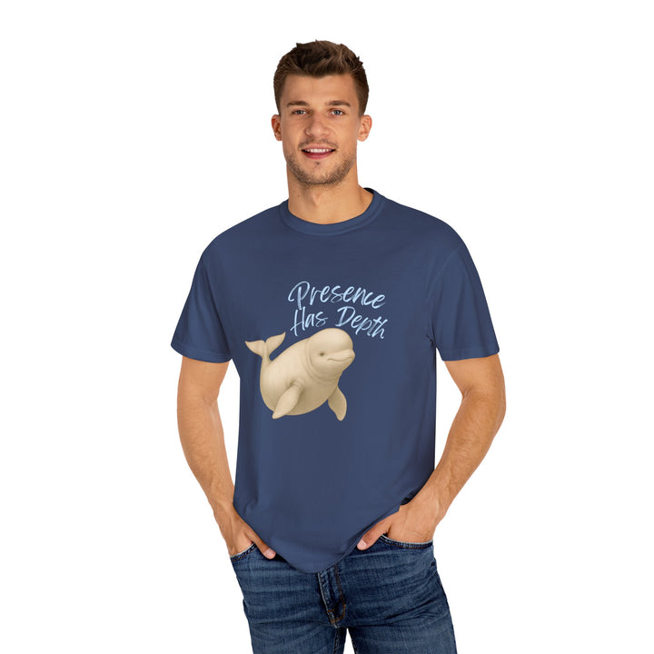 Presence Has Depth – Beluga Whale | Grounded & Gentle | Sketch Series by Pure Perspective | Eco Friendly Graphic Tee