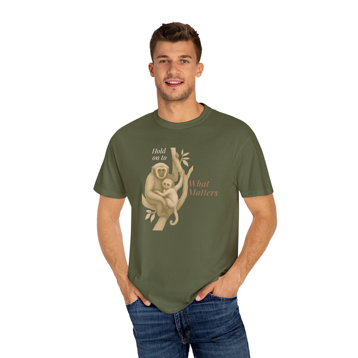 Hold on to What Matters – Gibbon | Connected & Compassionate | Sketch Series by Pure Perspective App | Eco Friendly Graphic Tee