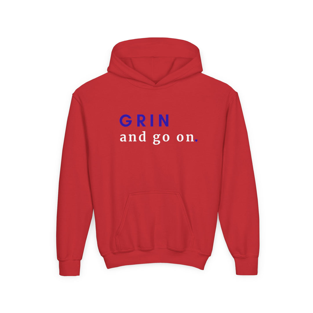 Kids Red Panda "Grin and Go On" Heavy Blend Hoodie | Back Print Design | Joyful & Playful | Inspirational Message