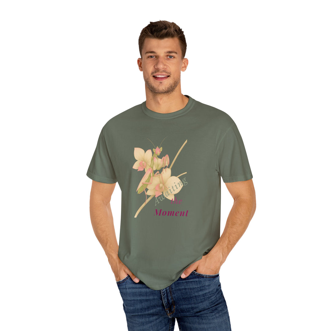 Awaiting the Moment – Orchid Mantis | Reflective & Wise | Sketch Series by Pure Perspective App | Eco Friendly Graphic Tee
