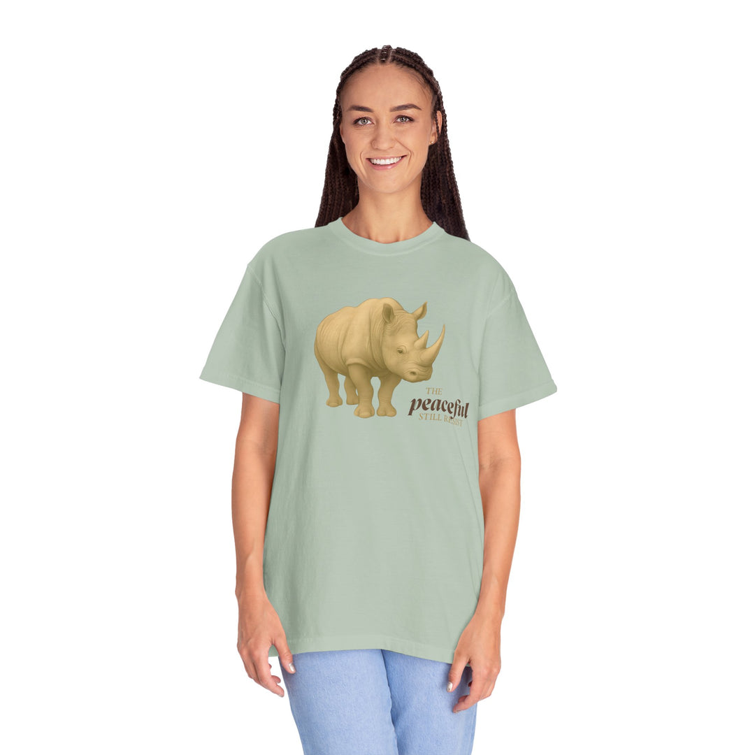 The Peaceful Still Resist – Rhino Edition | Patient & Peaceful | Sketch Series by Pure Perspective | Eco Friendly Graphic Tee