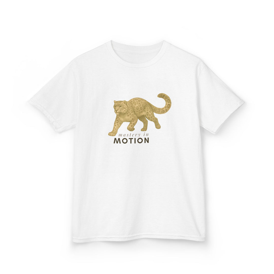 Kids Snow Leopard Tee | Mastery In Motion says "Practice Makes You Great" | Sketch Design | Eco-Conscious | Patient & Peaceful