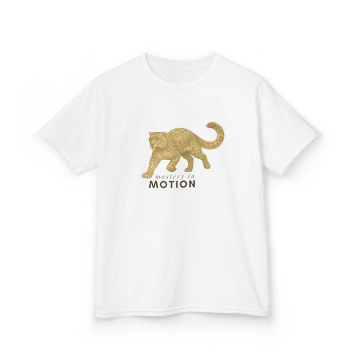 Kids Snow Leopard Tee | Mastery In Motion says "Practice Makes You Great" | Sketch Design | Eco-Conscious | Patient & Peaceful