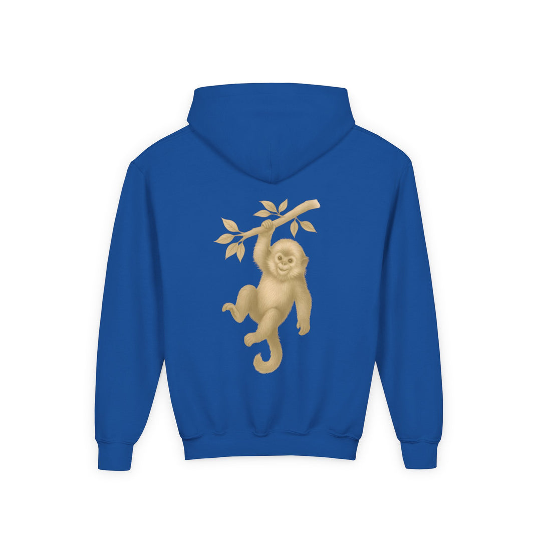 Kids Golden Snub-Nosed Monkey "Lighten Up. Do Nothing. On Purpose." Heavy Blend Hoodie | Back Print Design | Joyful & Playful | Inspirational Message