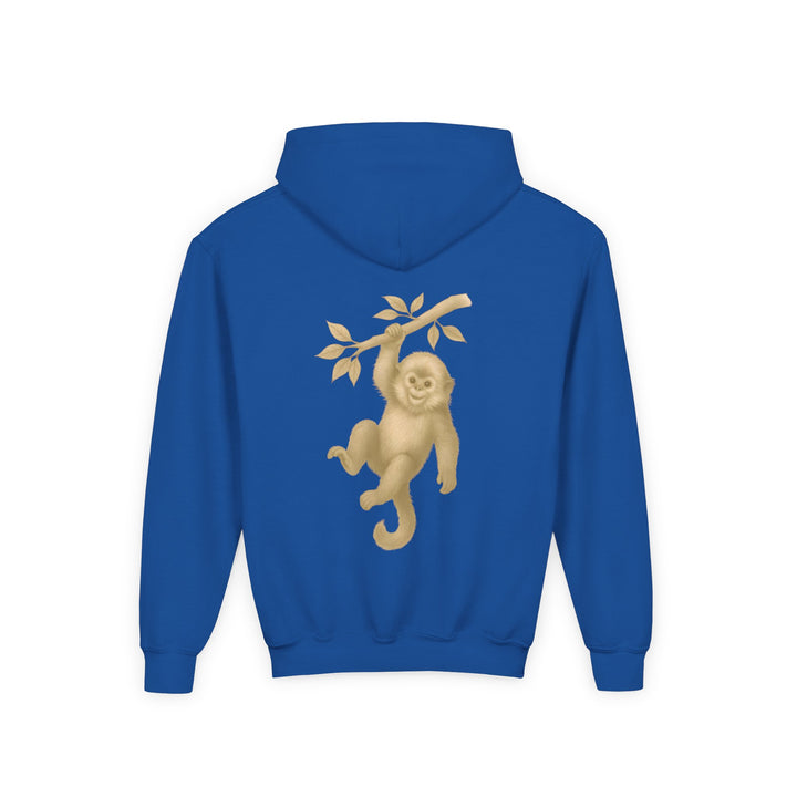 Kids Golden Snub-Nosed Monkey "Lighten Up. Do Nothing. On Purpose." Heavy Blend Hoodie | Back Print Design | Joyful & Playful | Inspirational Message