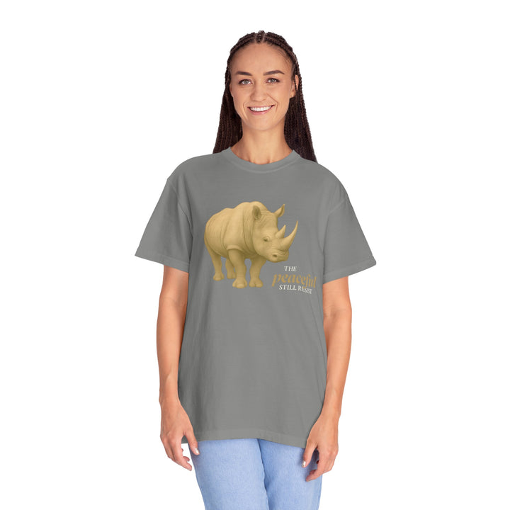The Peaceful Still Resist – Rhino Edition | Patient & Peaceful | Sketch Series by Pure Perspective | Eco Friendly Graphic Tee