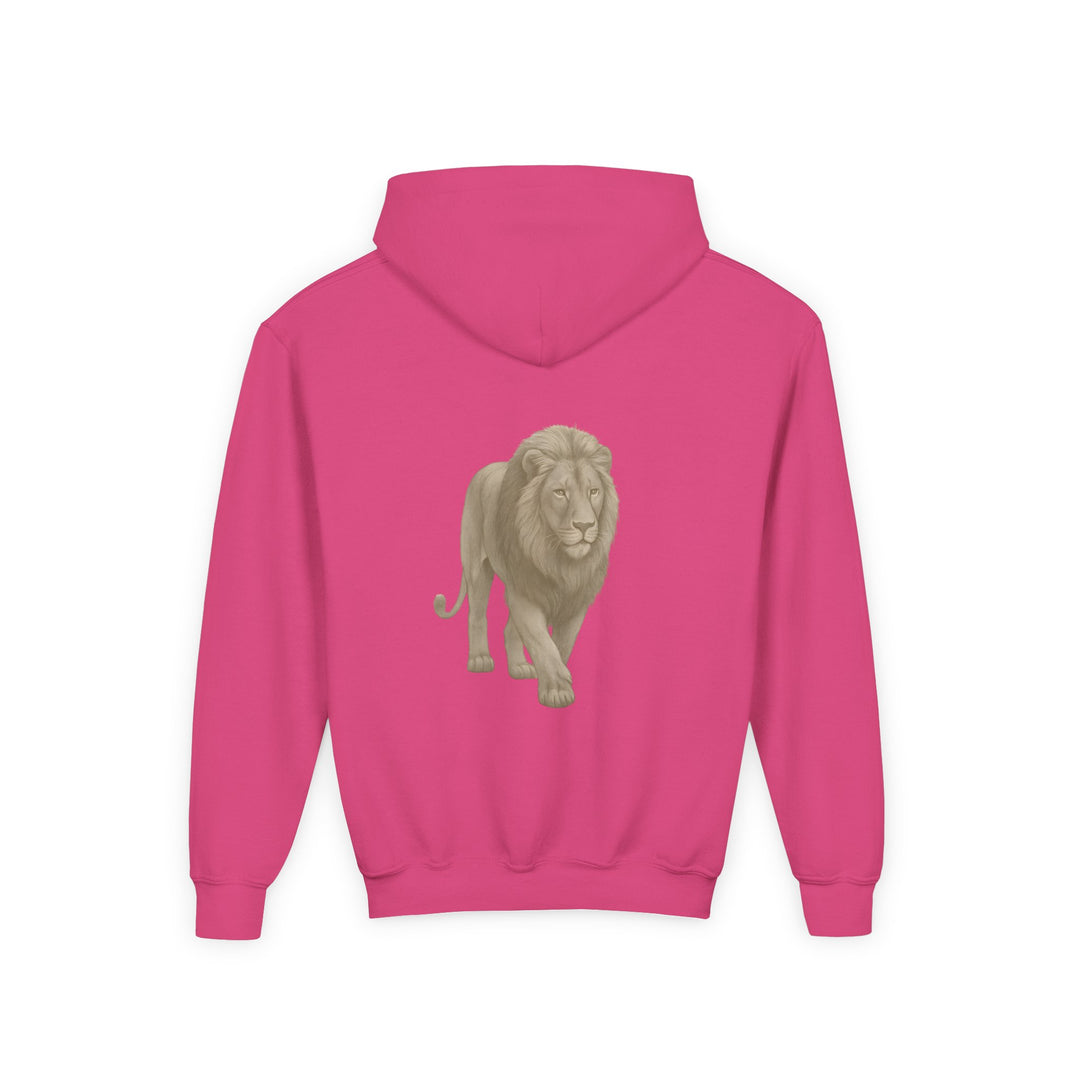 Kids Lion "Show Up" Heavy Blend Hoodie | Front Text & Back Animal Print | Empowered & Bold | Inspirational Message