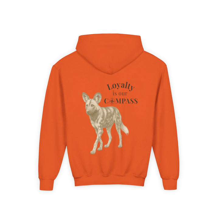 Kids African Wild Dog "Loyalty is Our Compass" Heavy Blend Hoodie | Back Print Design | Empowered & Bold | Inspirational Message