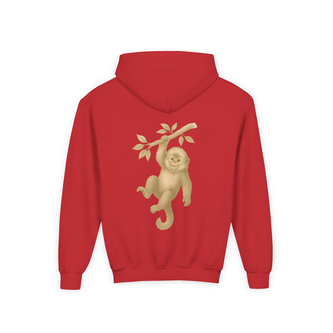 Kids Golden Snub-Nosed Monkey "Lighten Up. Do Nothing. On Purpose." Heavy Blend Hoodie | Back Print Design | Joyful & Playful | Inspirational Message