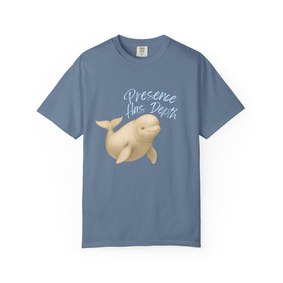 Presence Has Depth – Beluga Whale | Grounded & Gentle | Sketch Series by Pure Perspective | Eco Friendly Graphic Tee