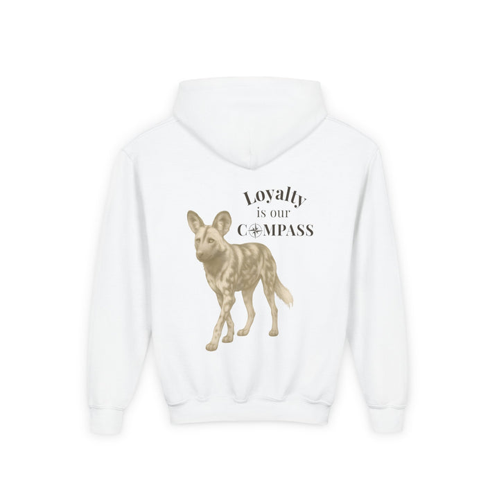 Kids African Wild Dog "Loyalty is Our Compass" Heavy Blend Hoodie | Back Print Design | Empowered & Bold | Inspirational Message