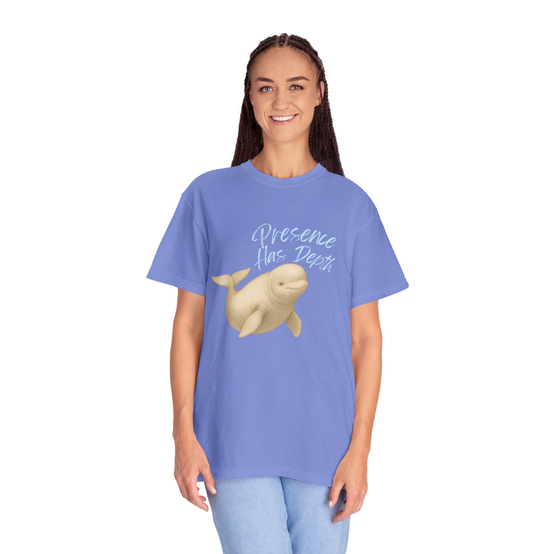 Presence Has Depth – Beluga Whale | Grounded & Gentle | Sketch Series by Pure Perspective | Eco Friendly Graphic Tee