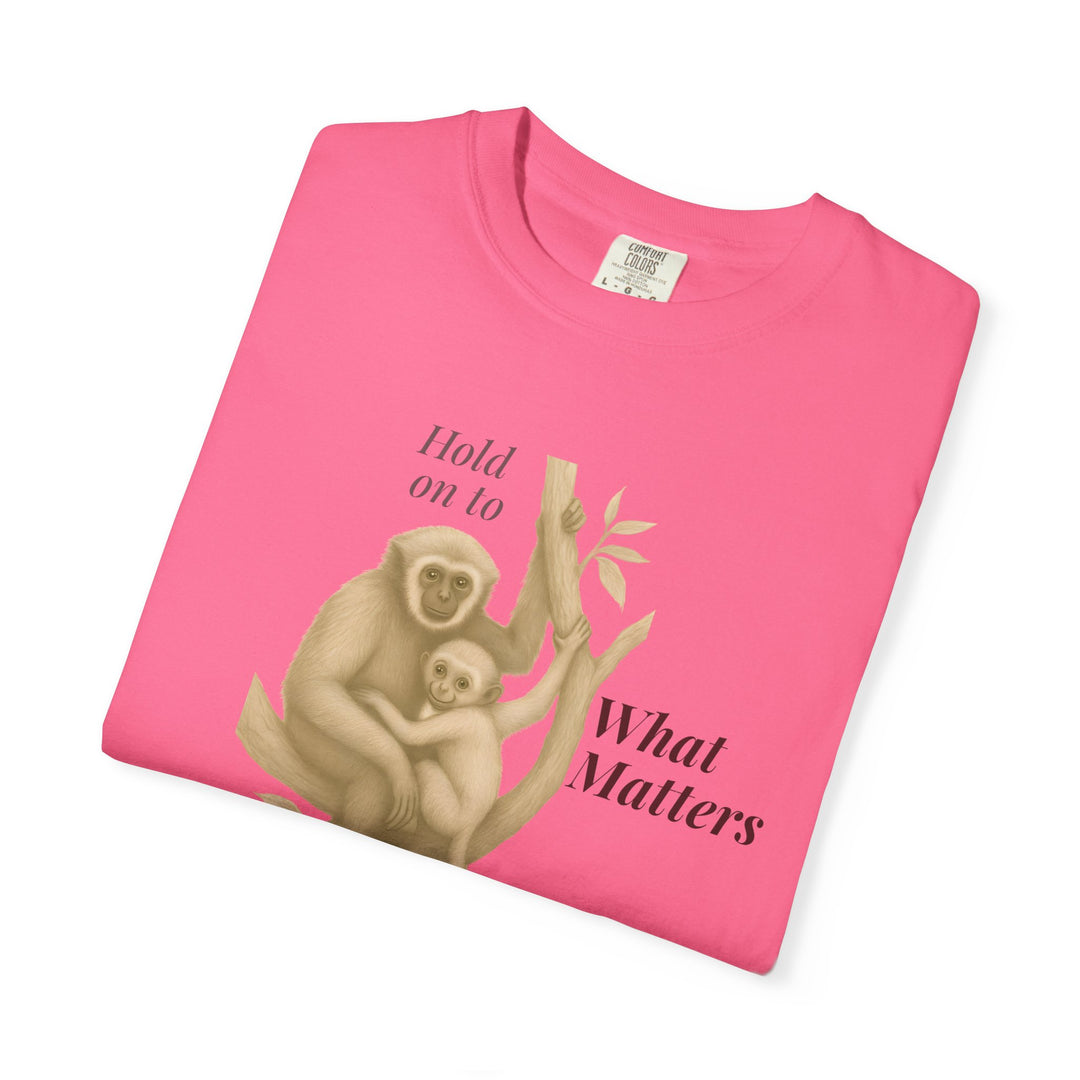 Hold on to What Matters – Gibbon | Connected & Compassionate | Sketch Series by Pure Perspective App | Eco Friendly Graphic Tee