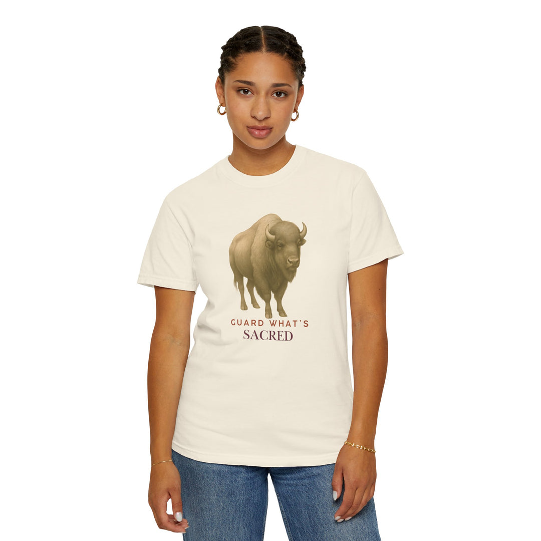 Guard What's Sacred – Bison | Connected & Compassionate | Sketch Series by Pure Perspective App | Eco Friendly Graphic Tee