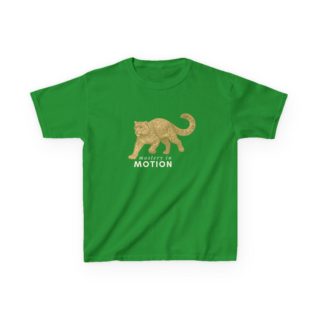 Kids Snow Leopard Tee | Mastery In Motion says "Practice Makes You Great" | Sketch Design | Eco-Conscious | Patient & Peaceful