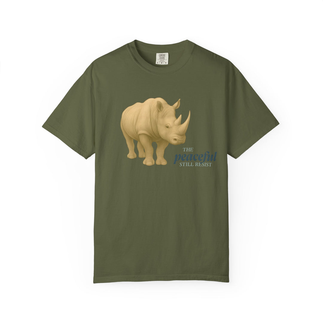 The Peaceful Still Resist – Rhino Edition | Patient & Peaceful | Sketch Series by Pure Perspective | Eco Friendly Graphic Tee