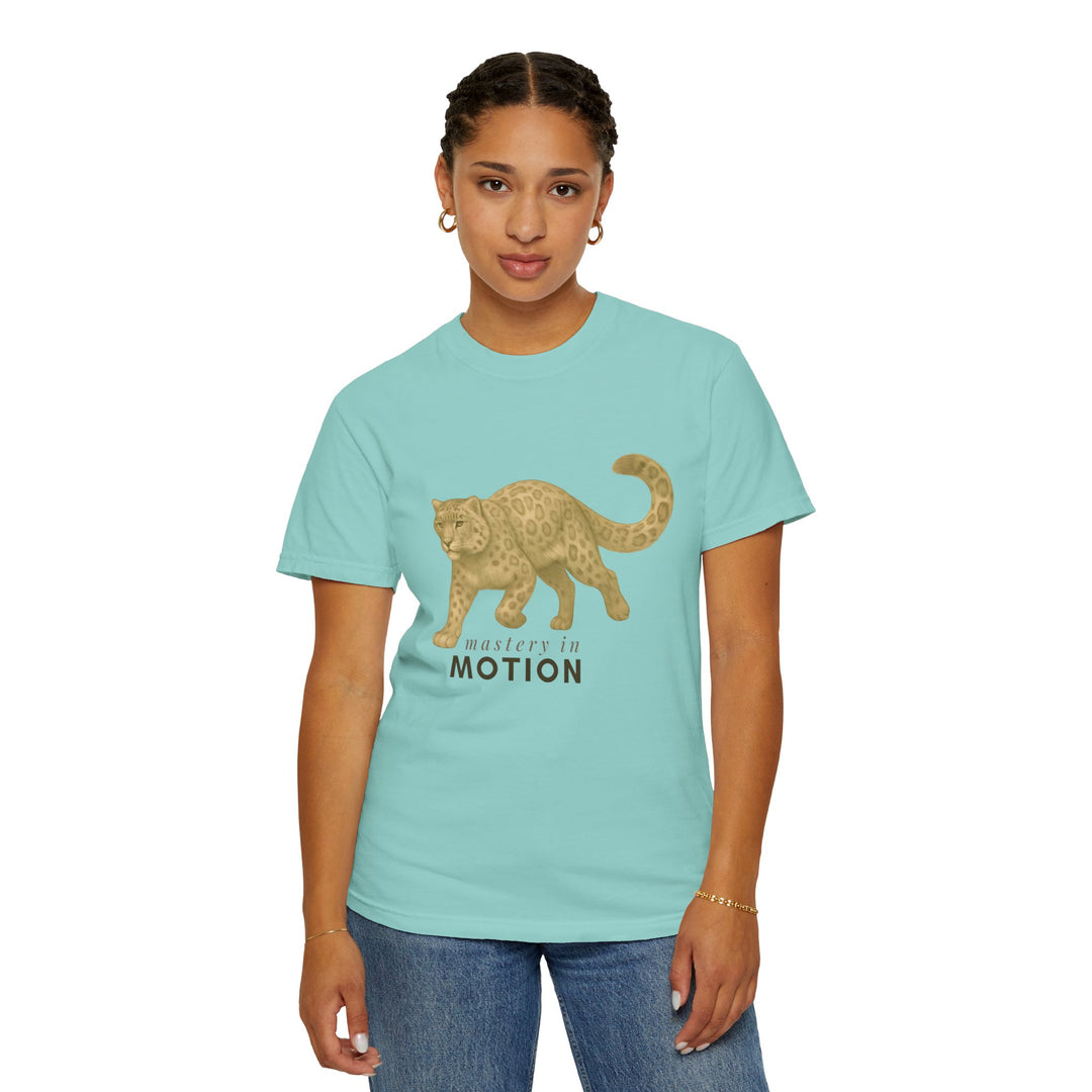 Master In Motion – Snow Leopard | Patience & Peaceful | Sketch Series by Pure Perspective App | Eco Friendly Graphic Tee