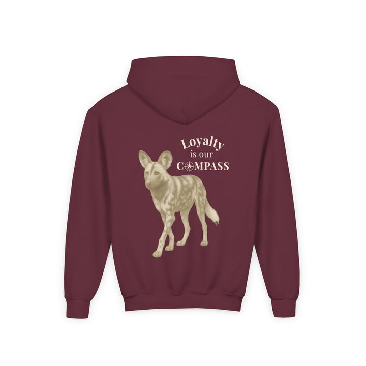 Kids African Wild Dog "Loyalty is Our Compass" Heavy Blend Hoodie | Back Print Design | Empowered & Bold | Inspirational Message